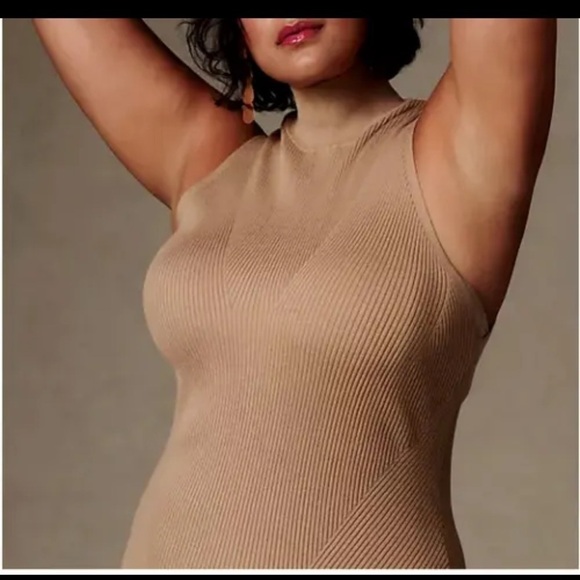 Anthropologie‎ Knit mock neck sleeveless midi sweater dress in camel tan Sz XS - Picture 13 of 13